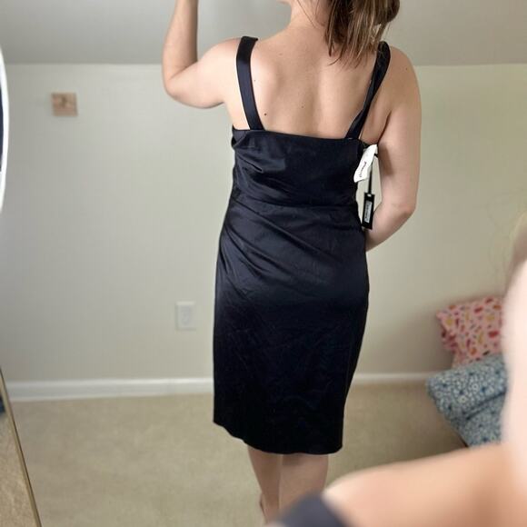 Vera Wang Black Asymmetrical Ruched Cocktail Dress - Picture 2 of 5